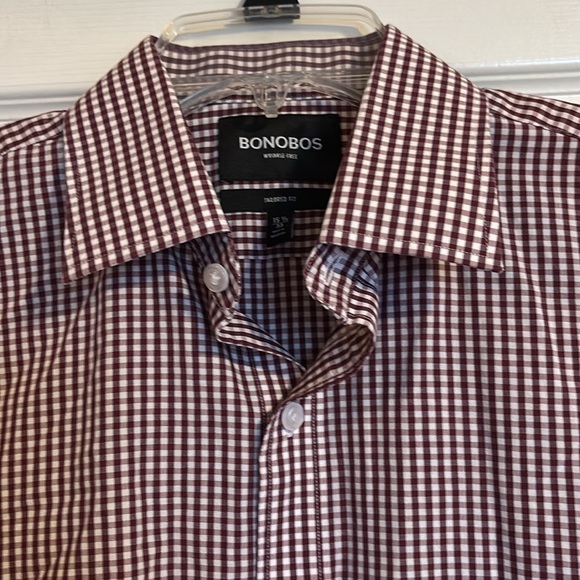Bonobos men’s maroon gingham tailored fit button down shirt size 15.5 - Picture 2 of 9
